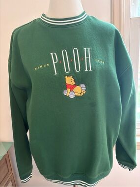 Disney Green Pooh Crewneck Sweater with Embroidered Character